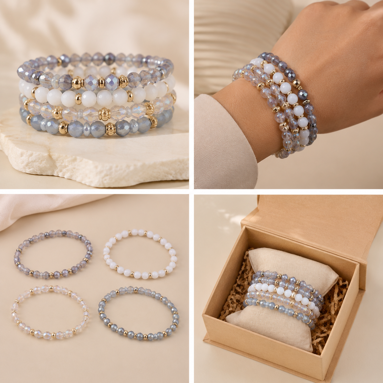 Krenza Beaded Stretch Bracelet Set - Image 4